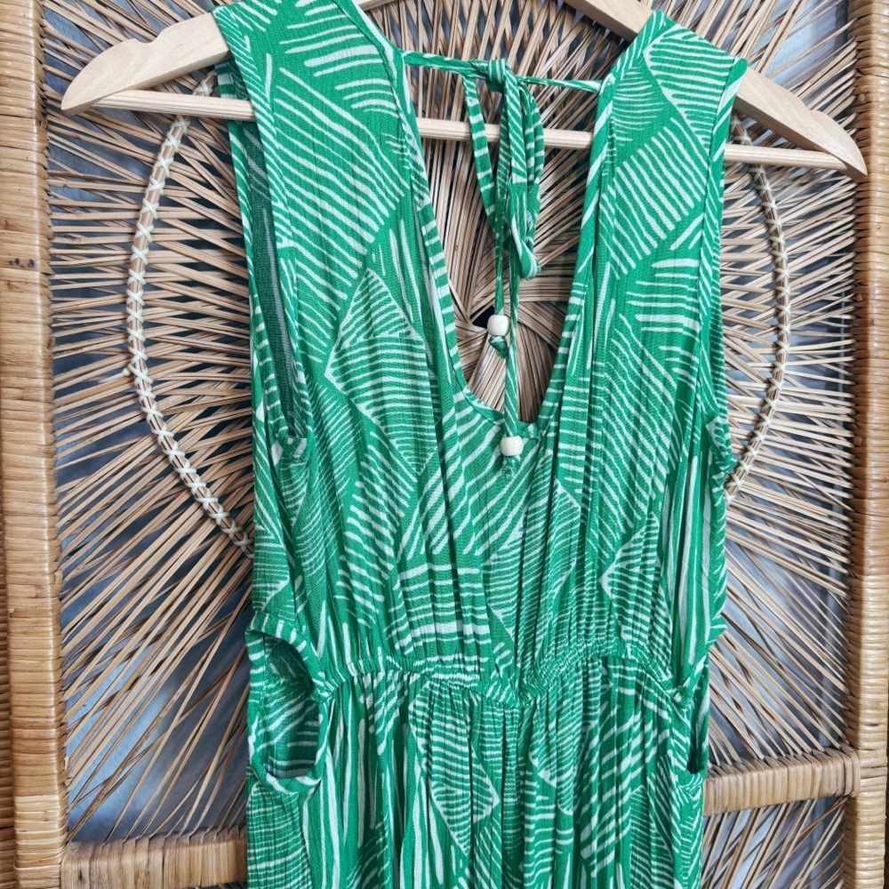 Band of the Free Paita Green Leaf Print Jumpsuit SZ S Pockets Rayon - Picture 7 of 7